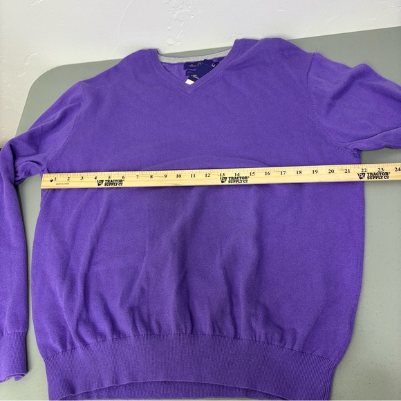 Alan Flusser Men's V Neck Pullover Sweater Purple Large Cotton Silk Cashmere NWT - Picture 6 of 8